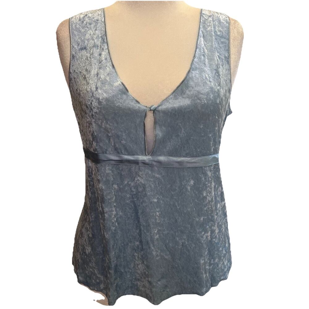 Gilligan O'Malley Intimates Tank Top XL Blue Crushed Velvet Vtg Keyhole Y2K NWT